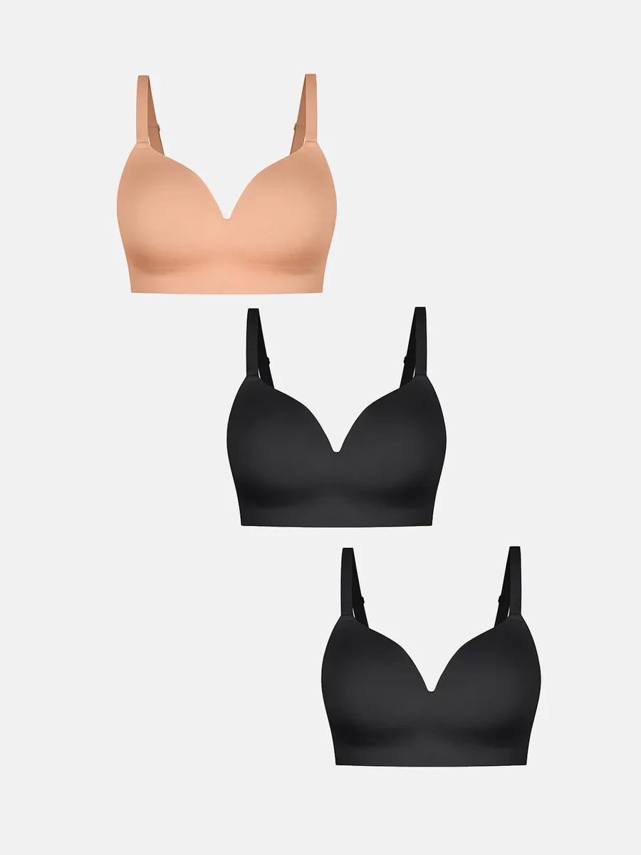 3-Pack Wireless Seamless Push-Up V-Neck Bra Bundle